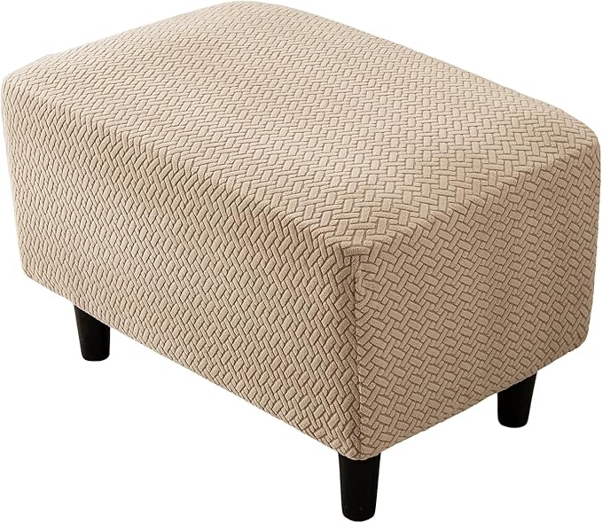 Eco-Ancheng Ottoman Cover Stretch Rectangle Footrest Stool Slipcover Ottoman Bench Covers Jacquard Footstool Protector Covers Storage Ottoman Slipcovers for Foot Stool with Nonslip Elastic Bottom,03
