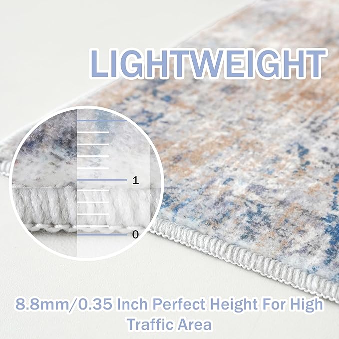 IOHOUZE Abstract Runner Rug 2x10 Ft Washable Runners for Hallways, Non Slip Kitchen Runner Printed Faux Wool Entryway Runner Indoor, Modern Abstract Floor Carpet for Hall Kitchen, Blue Rust