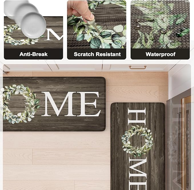 KIMODE Anti Fatigue Kitchen Mat for Floor, 17.3"x29" Farmhouse Kitchen Rug Non Slip, Cushioned Padded Kitchen Floor Mat, Comfort Waterproof Standing Mat for Laundry, Office, Sink, Desk Brown
