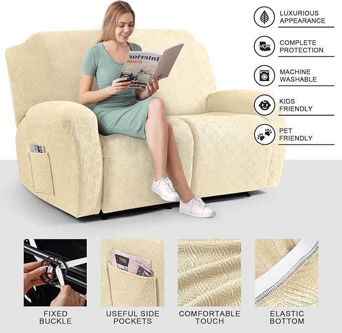 Timeles Recliner Covers Extra Wide Recliner Loveseat Covers Oversized Reclining Couch Covers Sofa Slipcovers Stretch Soft Washable (Two-Seater Oversized, Pale Yellow)