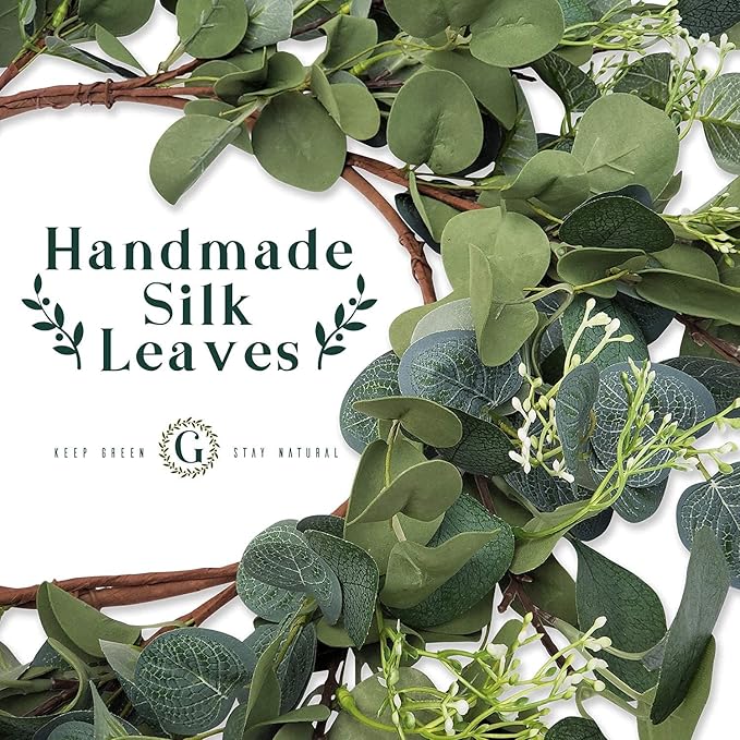 Eucalyptus Wreaths for Front Door 22", Handmade Green Leaves Wreath for Summer, Spring and All Seasons, Greenery Floral Wreath for Wall and Outside