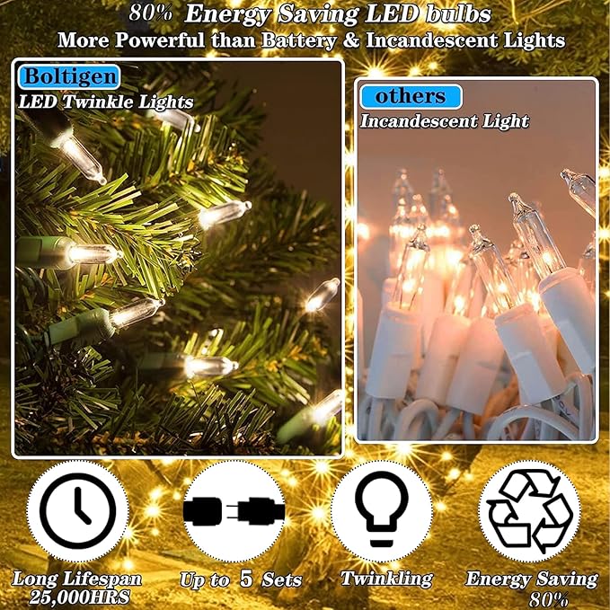 100 LED Soft Twinke Lights, Slow Twinkling Christmas Lights, 50 of 100 Lights Twinkle, Waterproof Gentle Glow, UL Certified 29 Ft Connectable Indoor Outdoor (Warm White)