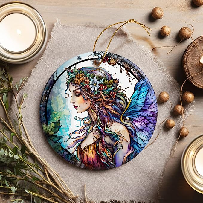 Stained Ceramic Fairy Ornament - Fairy Christmas Ornaments - Christmas Tree Ornaments - Christmas Decorations - Fairy Decor for Office, Room, Home - Holiday Present Ideas - B