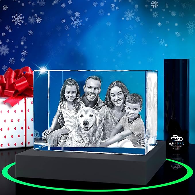 ArtPix 3D Premium Crystal Photo, Christmas Personalized Gifts for Women, Wife, Her, Him, Men, Husband, Grandma, Great Xmas Customized Gift With Your Own Photo, Custom Glass 3D Laser Etched Picture