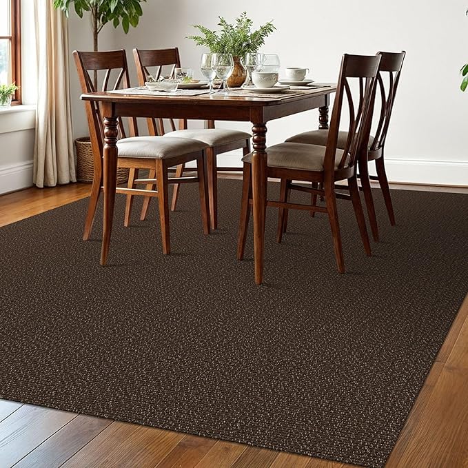 EARTHALL Washable Area Rugs 6x9 Ft Non Slip Living Room Rugs Cotton Rubber Backed Dining Room Rug Braided Bedroom Rugs Indoor Outdoor Floor Carpet for Living Room, Bedroom, Dining Room, Brown/Coffee