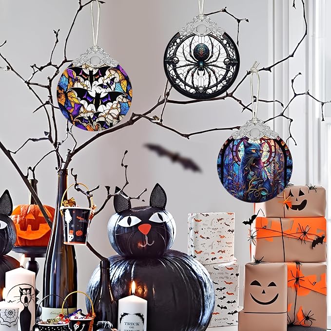 2025 Ornaments for Christmas Tree, Zmoicky Stained Glass Hanging Ornament, Christmas Ornaments Clearance, Gift Exchange Ornament, Bauble Present - Evil Black Cat