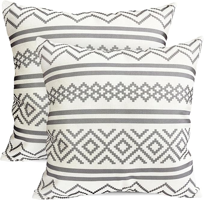 Decorative Throw Pillow Covers Set of 2 Light Gray Boho Pillow Covers 18x18 Inch Throw Pillow Cover Linen Pillowcase Modern Farmhouse Outdoor Pillow Covers for Couch Sofa Bed Living Room