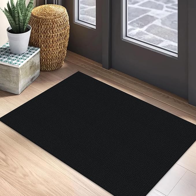 EARTHALL Small Area Rug 2x3 Ft Washable Rugs for Entryway Non Slip Braided Throw Rugs with Rubber Backing Door Mat Indoor Outdoor Entrance Cotton Woven Carpet for Kitchen Foyer Front Door, Black