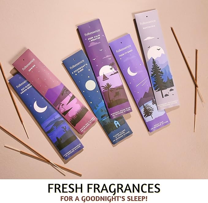 Folkulture Sleep Incense Sticks | Set of 6 (120-Sticks) | 45 Mins Burn Time | Relaxing Scents for Calm & Deep Sleep | Organic & Non Toxic Sleep Incense for Women