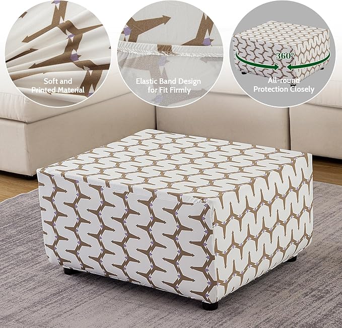 HAOYONG Ottoman Cover Rectangle Printed, Stretch Footstool Slipcover Soft Fabric Protector for Rectangular Ottoman in Living Room or Bedroom Washable X-Large
