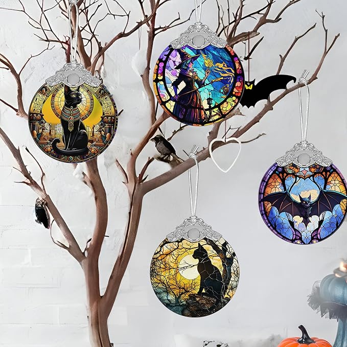 Christmas Ornament, Stained Glass Ornament, Christmas Decorations for Tree, Holiday Ornament, Unique Gift Idea - Moonlight Black Cat
