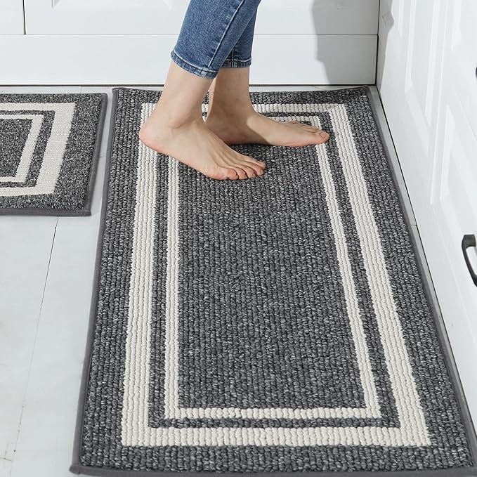 COSY HOMEER Kitchen Rugs Non-Slip 20x30/20x48 Inch Thick Polypropylene Standing Mat for Home Machine Washable, Black Frame