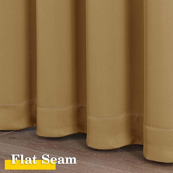 Gold Blackout Curtains for Bedroom Living Room 54 Inch Length 2 Panels Set, Soft Solid Thermal Insulated Room Darkening Curtains Drapes, Modern Rod Pocket Design, Gold, 2PCS Each 40" Wx54 L