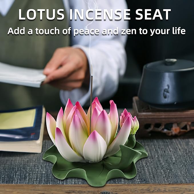 Lotus Incense Burner - Incense Burner Holder for Home Incense Holder Decor Incense Holder for Sticks Yoga, SPA (Z5-Pink Green)
