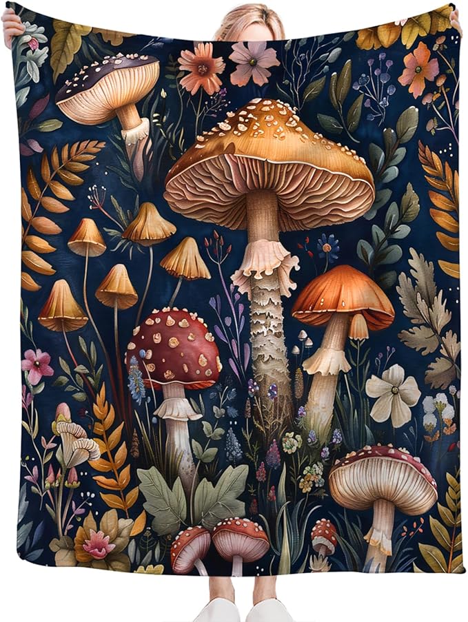 Tijuboni Mushroom Throw Blanket Mushroom Gifts for Girls Women Boys Men Kids Adults Soft Flannel Fleece Blanket for Couch Sofa Bed Home Decor 60"x80"