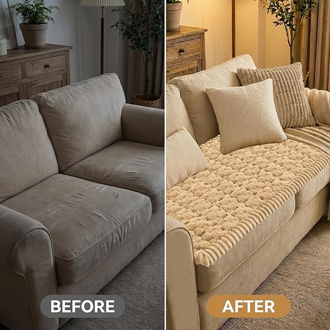 Smiry Pet Couch Cover for 3 Cushion Sofa, Non-Slip Fuzzy Couch Cover for Dogs Washable, Thick Soft Sofa Slipcovers Cushion Protector Pet Friendly (Camel, 27.6" x 59")