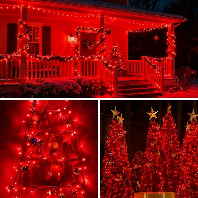 QITONG 165ft 500 LED Red Christmas Lights, Christmas String Lights Outdoor Waterproof Plug in, Green Wire Twinkle Light Indoor with 8 Modes