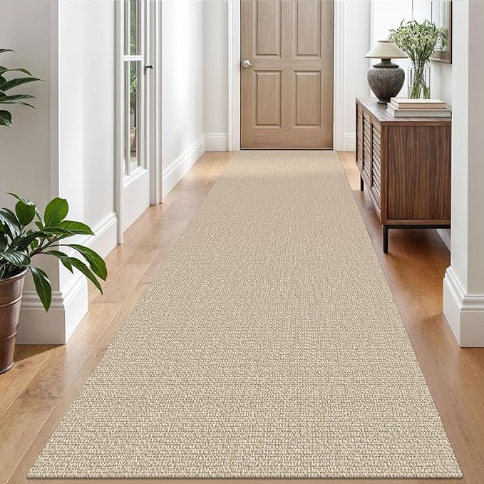 EARTHALL Washable Runner Rug 3x10 Ft Non Slip Runners for Hallways Long Cotton Rubber Backed Kitchen Runner Braided Indoor Floor Carpet Runners for Entryway, Hallway, Kitchen, Send/Beige