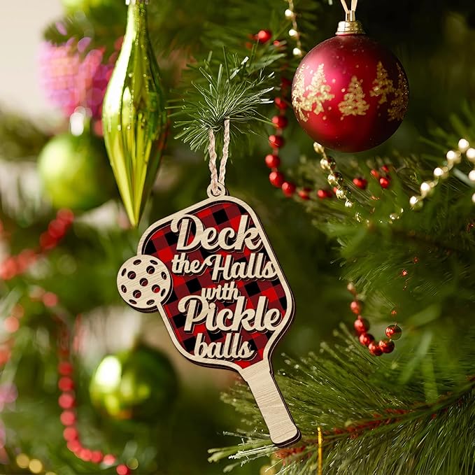 FLAGWIX Christmas Pickleball Gifts for Women Men - Wooden Christmas Ornaments 2025 for Tree Decorations - Birthday Gifts for Pickleball Lovers Friend, Xmas Decorations Pickleballs Ornaments