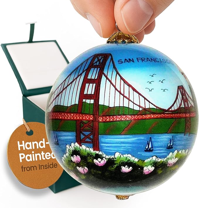 Best Sights of San Francisco Ornament - Hand Painted Glass Christmas Ornament with Gift Box