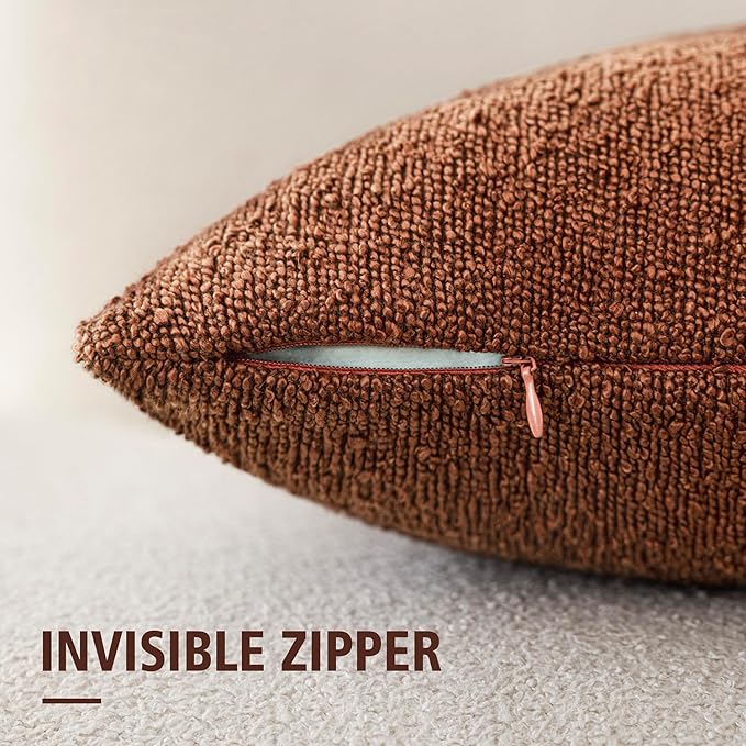 Foindtower Set of 2, Decorative Textured Boucle Throw Pillow Covers Accent Solid Pillow Cases Neutral Soft Cozy Couch Cushion Case for Chair Sofa Bedroom Living Room Home Decor 26x26 Inch Red Taupe