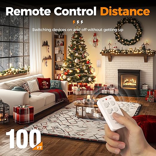 Remote Control Outlet Plug, TESSAN Wireless Light Switch Kit Indoor for String Lights, Lamps, Home Small Appliances, Wireless Power Socket 100ft RF Range, 15A/1875W (1 Remote and 3 Outlets)