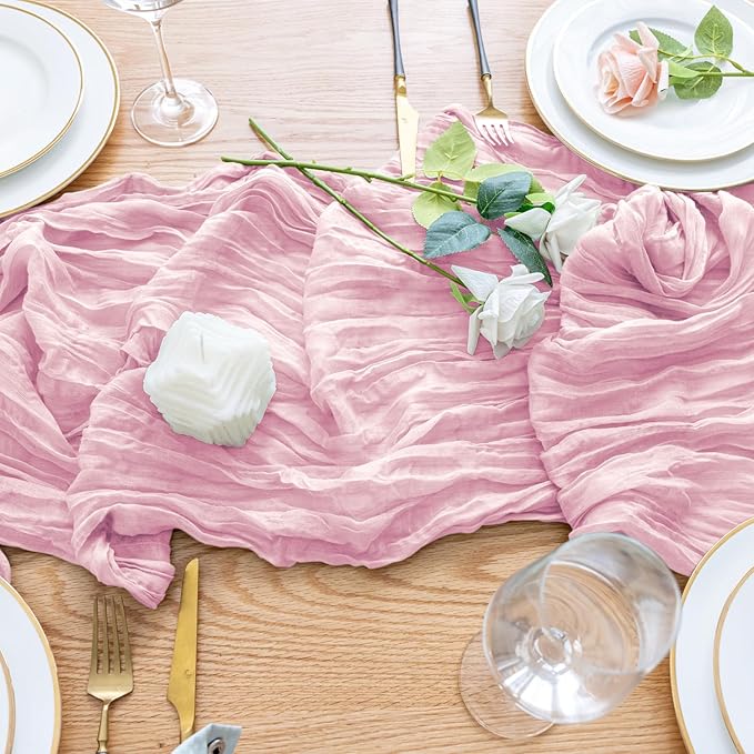 Wokceer Cheesecloth Table Runner 6Pack 10FT Blushing Pink Boho Gauze Christmas Cheese Cloth Table Runner for Party Long Rustic Sheer Table Runners for Baby Bridal Shower Wedding Easter Table