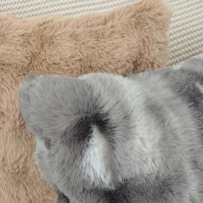 MADIZZ Pack of 2 Thick Plush Wool Throw Pillow Covers 22x22 Inch Dark Grey Soft Neutral Decorative Throw Pillows Accent Boho Cushion Covers for Couch Sofa Bedroom Pillow Shell