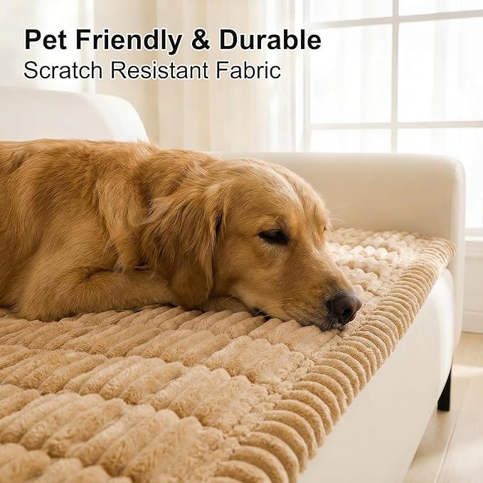 Smiry Couch Cover for Dogs Washable, Non Slip Fuzzy Pet Couch Covers for 3 Cushion Sofa Pet Friendly, Thick Soft Sofa Slipcovers Cushion Protector (Camel, 27.6" x 47")
