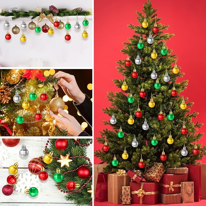Boao 96 Pcs Christmas Mini Balls Ornaments Miniature Xmas Tree Ornaments Multicolour Shiny Small Hanging Decorations for Christmas Holiday Party Decor(1.18 Inch,Bright Colors Balls)