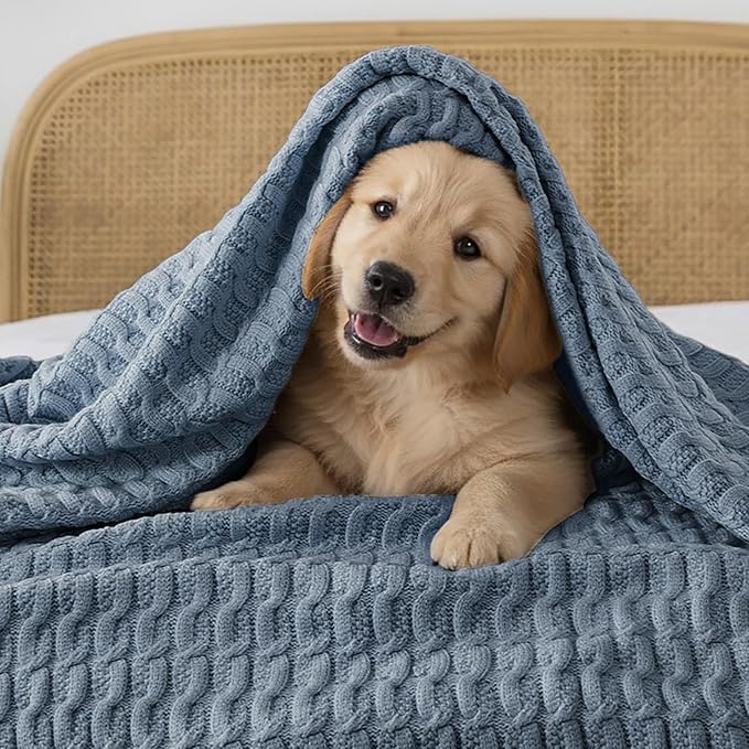 WDCOZY Cable Knit Throw Blanket – Super Soft, Warm & Lightweight Knitted Jacquard Throw Blanket for Couch, Sofa, Bed, Chair, Cozy Texture Farmhouse Decorative Home Blanket, Blue 60x80 inches