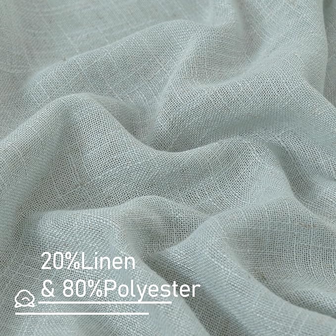 LAMIT Faux Linen Curtains 63 inches Long for Bedroom, Back Tab and Rod Pocket Linen Drapes Light Filtering Semi Sheer Curtains for Small Window/Farmhouse, 2 Panels (52 x 63 Inch, Greyish Blue)
