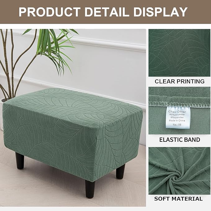 Eco-Ancheng Ottoman Cover Stretch Rectangle Footrest Stool Slipcover Ottoman Bench Covers Jacquard Footstool Protector Covers Storage Ottoman Slipcovers for Foot Stool with Nonslip Elastic Bottom,07