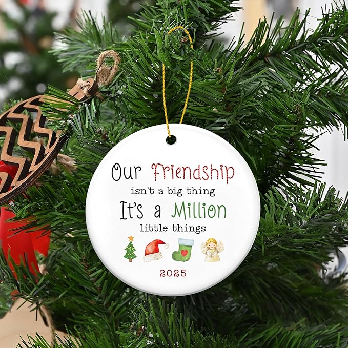 TEEZWONDER Christmas Friend Gifts for Women - Ceramic Christmas Ornaments 2025 for Tree Decorations - Inspirational BFF Bestie Gifts for Friends Women, Friend Gift Ideas, Friends Ornaments for Tree