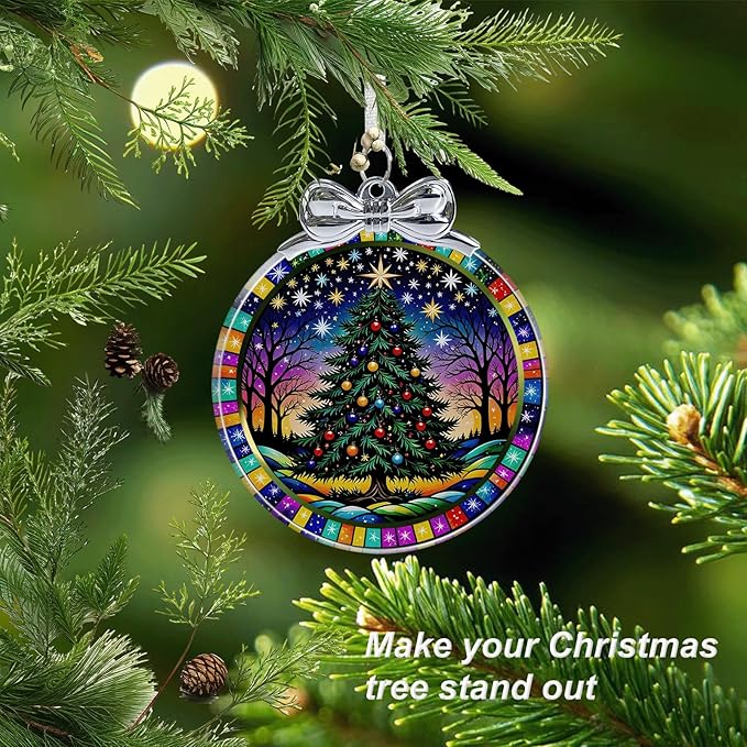 Starry Night Christmas Tree Stained Glass Christmas Ornament - Hanging Ornaments for Christmas Tree Decorations - Holiday Keepsake Present Exchange Idea