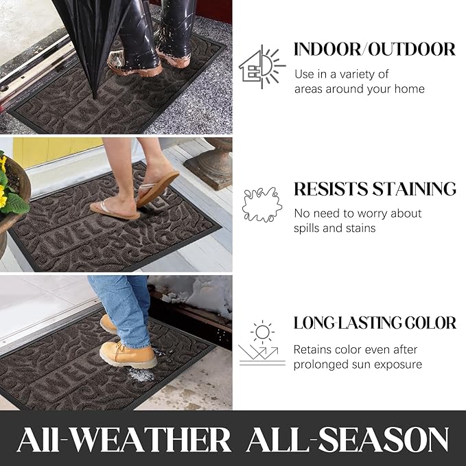 Yimobra Large Welcome Mat 47x32, Waterproof Non-Slip Outdoor Mats for Front Door Outside Entrance, Low-Profile Entryway Mat Indoor for Garage Patio, Brown