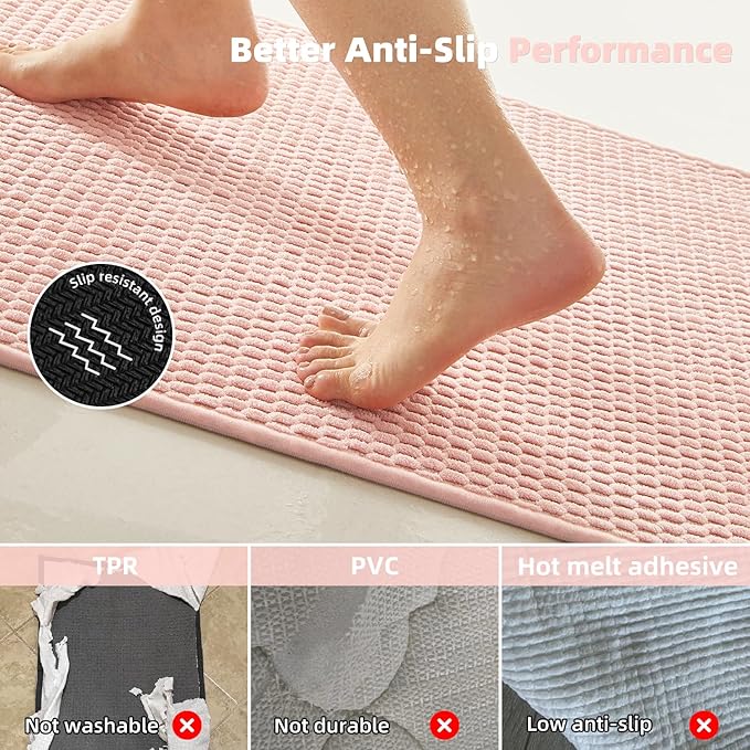 Large Bathroom Rugs Non Slip Washable Bath Rugs Super Absorbent Bathroom Rug Thin Quick Dry Low Pile Bath Mats, Pink 36"x48"