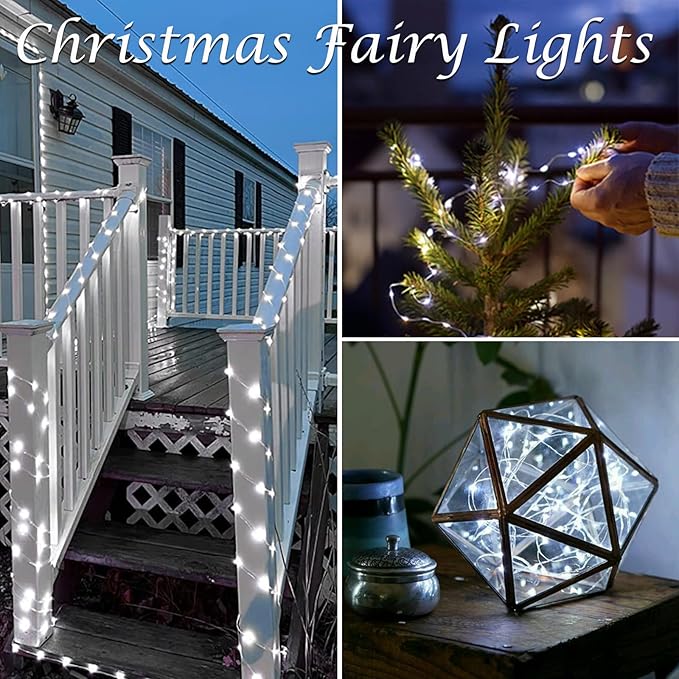 6 Pack Christmas Fairy Twinkle Lights Battery Operated, 3 Pack Cool Whie & 3 Pack Warm White Each 20FT 60 LED Waterproof Outdoor String Light, Fairy Light with Timer for Christmas Decorations