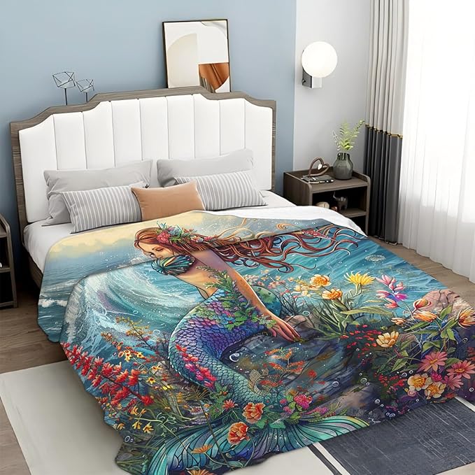 Tijuboni Mermaid Throw Blanket Mermaid Gifts for Girls Women Boys Men Kids Adults Soft Flannel Fleece Blanket for Couch Sofa Bed Home Decor 50"x60"