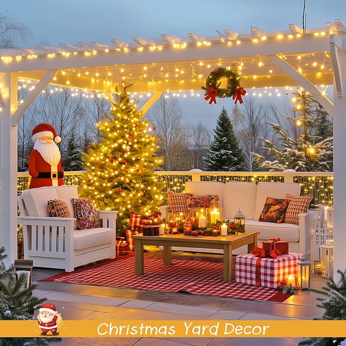 JMEXSUSS 2 Pack 100 LED Warm White Christmas Lights Indoor, Connectable 33ft Warm White String Lights Outdoor Waterproof, 8 Modes Christmas Tree Lights Plug in for Xmas Bedroom Yard Party Decorations