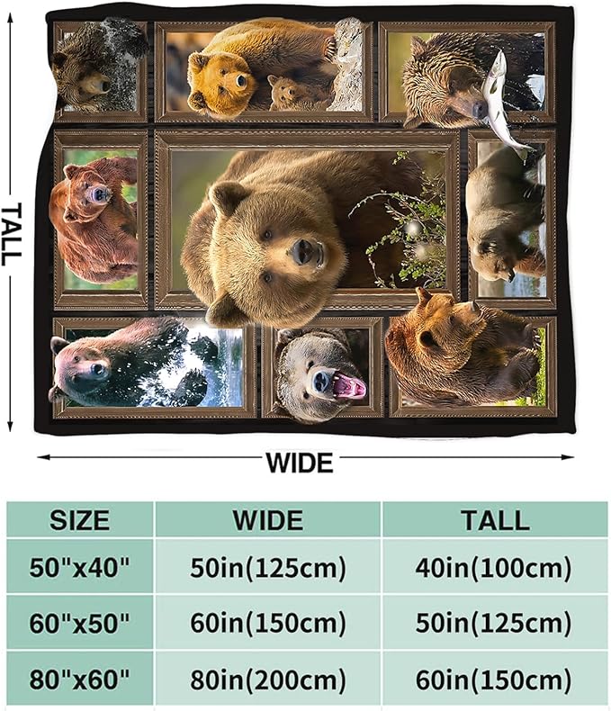 Tijuboni Bear Throw Blanket Bear Gifts for Girls Boys Women Men Kids Adults Soft Flannel Fleece Blanket for Couch Sofa Bed Home Decor 60"x80"