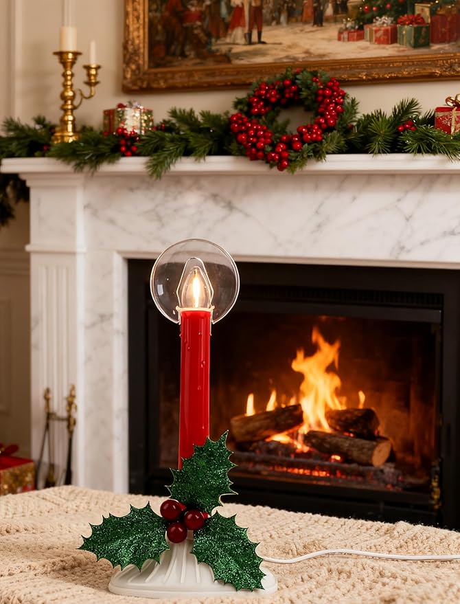 Plug in Electric Christmas Window Candles, 2-Pack with 2 Extra Bulbs, Red Taper Candle Lamp with 2200K Warm White Glow for Windows, Festive Party & Holiday Decorations