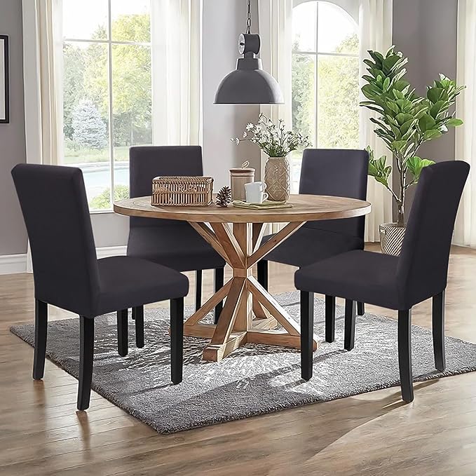 Sufdari Dining Chair Covers,Kitchen Chair Cover,Parsons Chair Slipcover,Spandex Chair Protectors for Dining Room Stretch Chairs Cover Set of 8 -Dark Gray