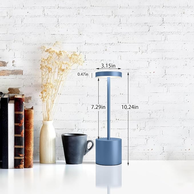 Cordless Table Lamps Set of 2, 5000mAh Rechargeable Battery Powered Lamp, 3 Color Stepless Dimming LED Table Lamp, Portable Table Light for Outdoor/Indoor/Restaurant/Home. (Blue)