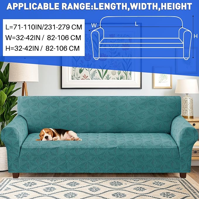 YEMYHOM 1 Piece Stretch Oversized Couch Covers for 4 Seat, Jacquard Extra Large Sofa Cover with Non-Slip Elastic Bottom, Thickened Slipcover Furniture Protector for Dogs Pets (X-Large, Peacock Blue)
