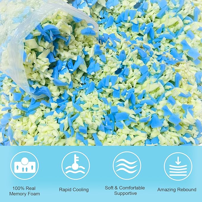 45LBS Bean Bag Filler – Shredded Memory Foam Refill with Cooling Gel, Soft & High Resilience Foam Filling for Bean Bag Chair, Couch Cushion, Pillow, Dog Bed & DIY Crafts