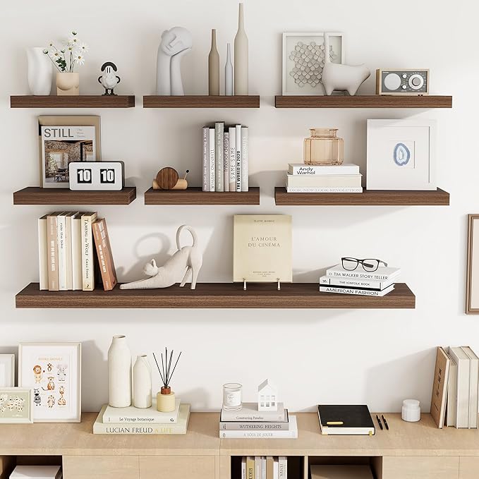 55 Inch Floating Shelves, 55"x9.25"x1.5" Inch Deep Floating Shelves for Wall, Wooden Shelves for Bathroom, Bedroom, Living Room, Walnut,1 Piece