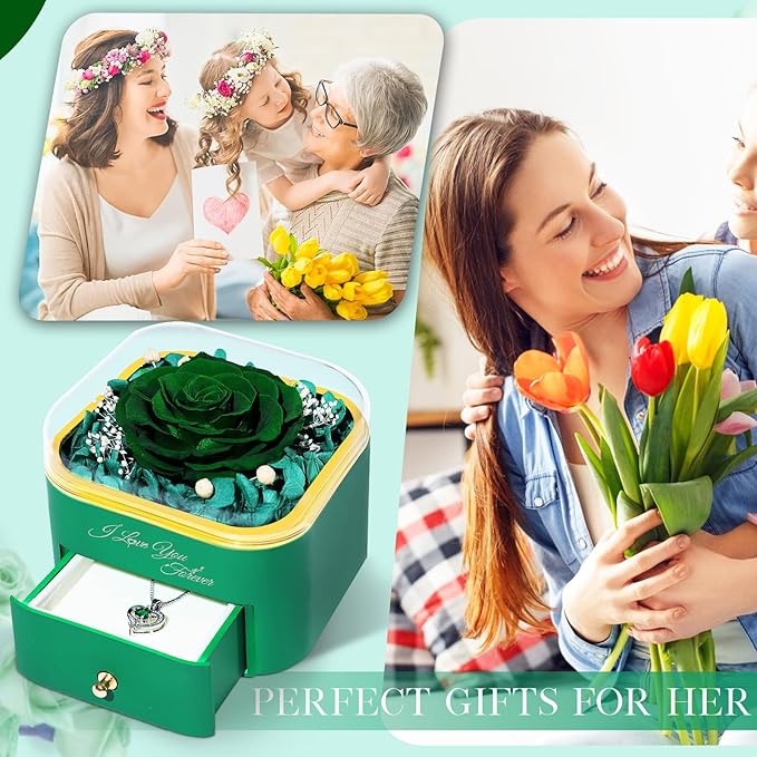 Beferr Birthday Gifts for Women Preserved Real Rose with Necklace Eternal Roses Forever Flowers for Delivery Prime Christmas Day Gifts for Mom Grandma Wife Sister Her from Daughter