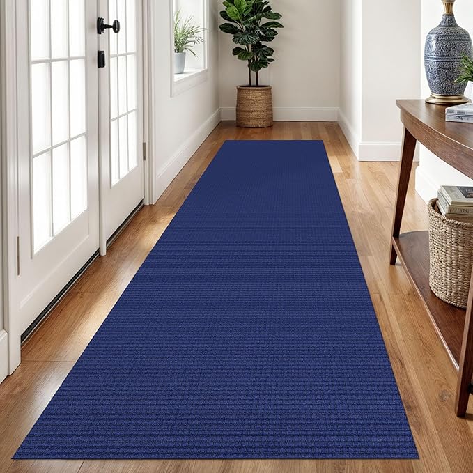 Braided Runner Rug 2.6x10 Ft Washable Runners for Hallways Kitchen Runner Rug Rubber Backed Cotton Long Entryway Runner Indoor, Woven Carpet for Hall Kitchen Entryway, Royal Blue/Navy