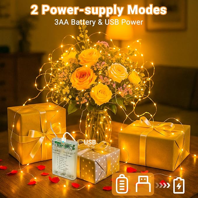 litogo 4 Pack Fairy Lights Battery Operated with Timer, 33FT 100LED Twinkle String Lights USB-C Powered 8 Modes Dimmable for Indoor Bedroom Centerpiece Wedding Classroom Dorm Christmas Decorations